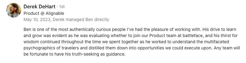 Recommendation from Derek